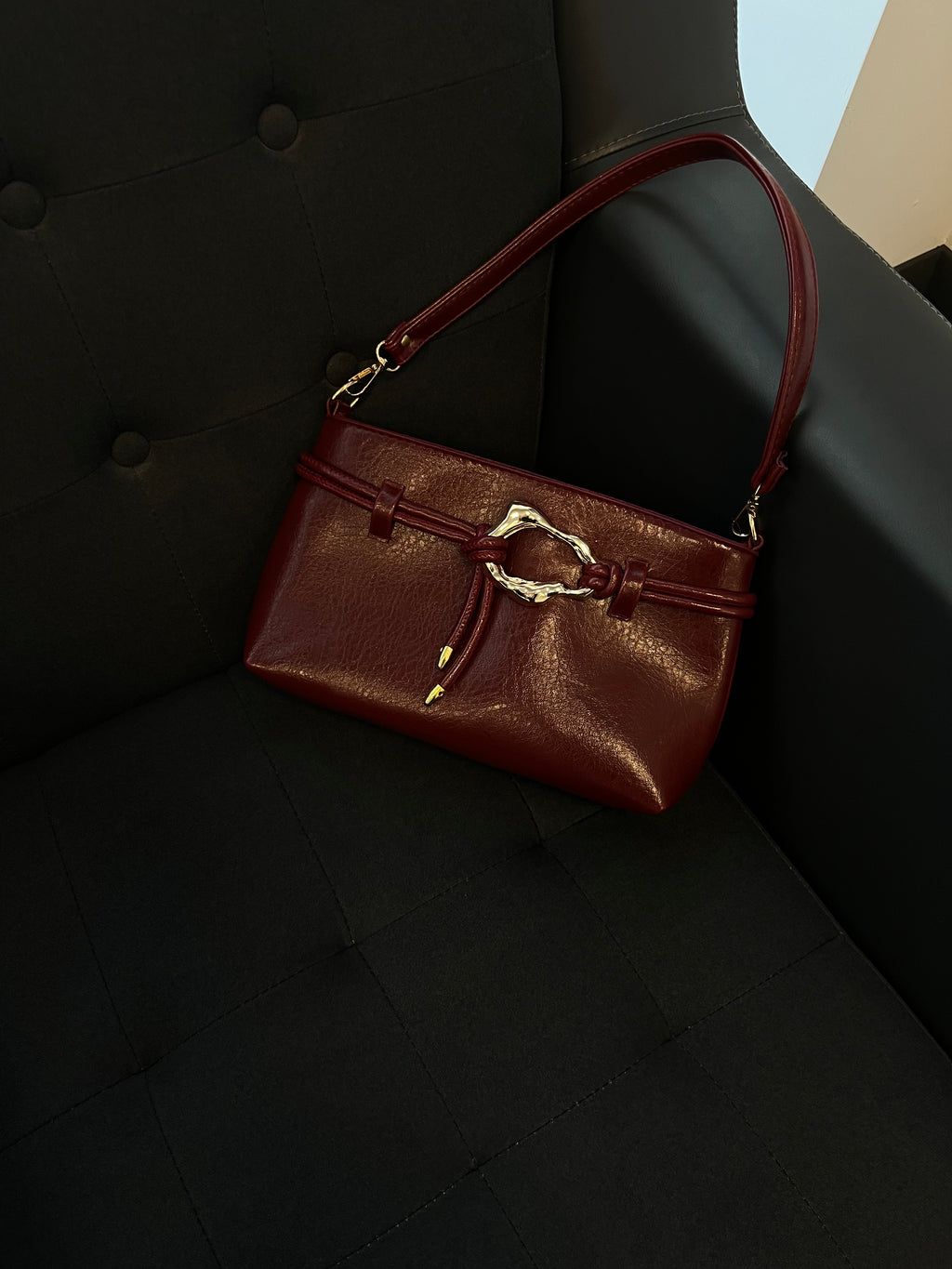 Gold Tokalı Baget Kadın Omuz Çantası | Forel - Bordo
