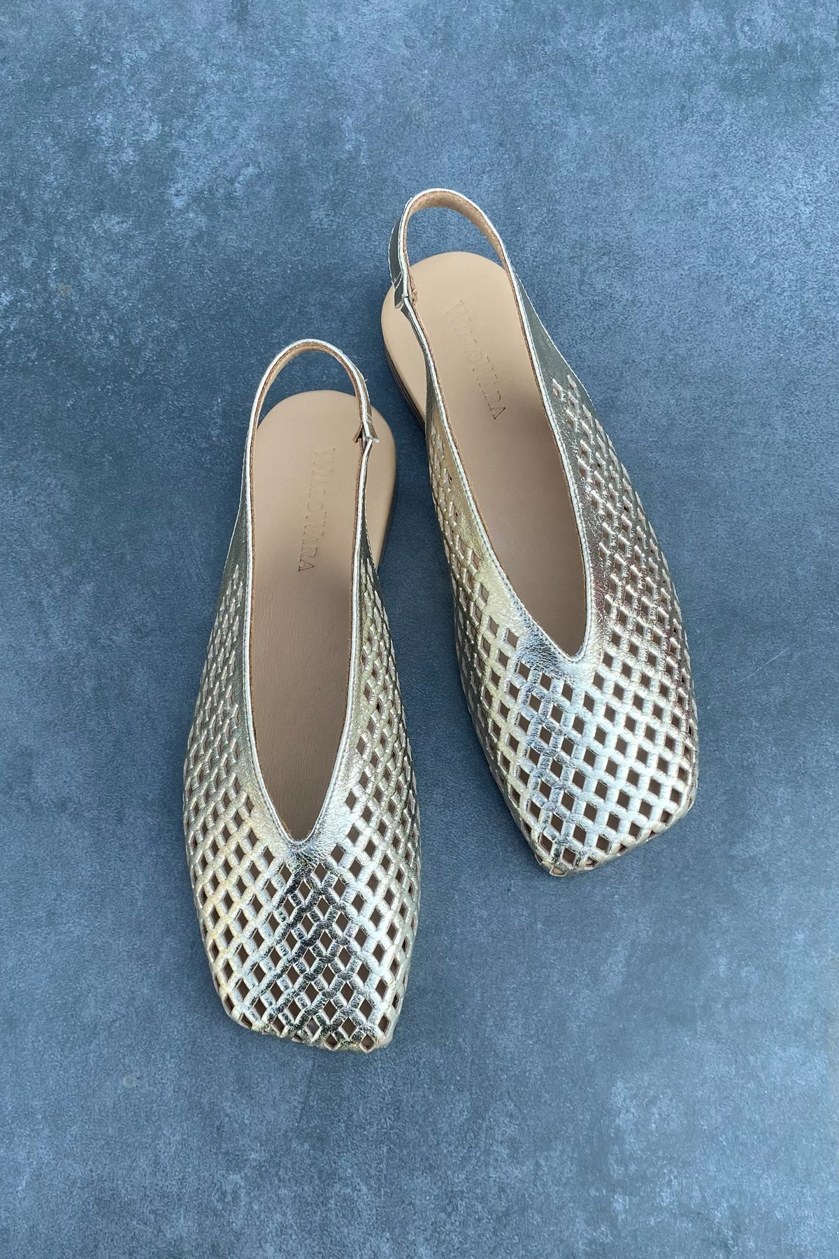 Kadın Hakiki Deri Slingback Babet | Anka - Gold