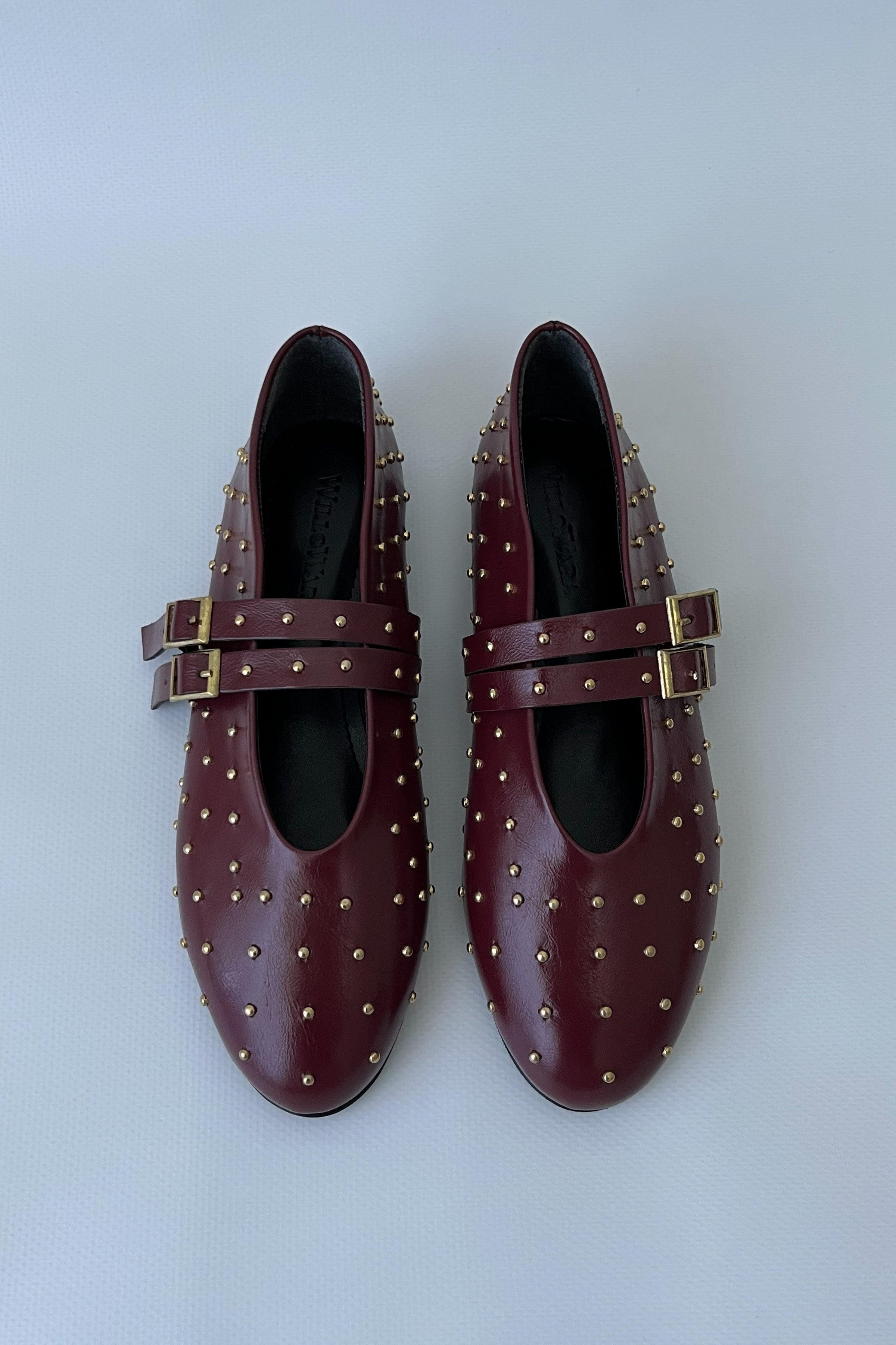 Kadın Zımbalı Çift Tokalı Babet Nora - Bordo