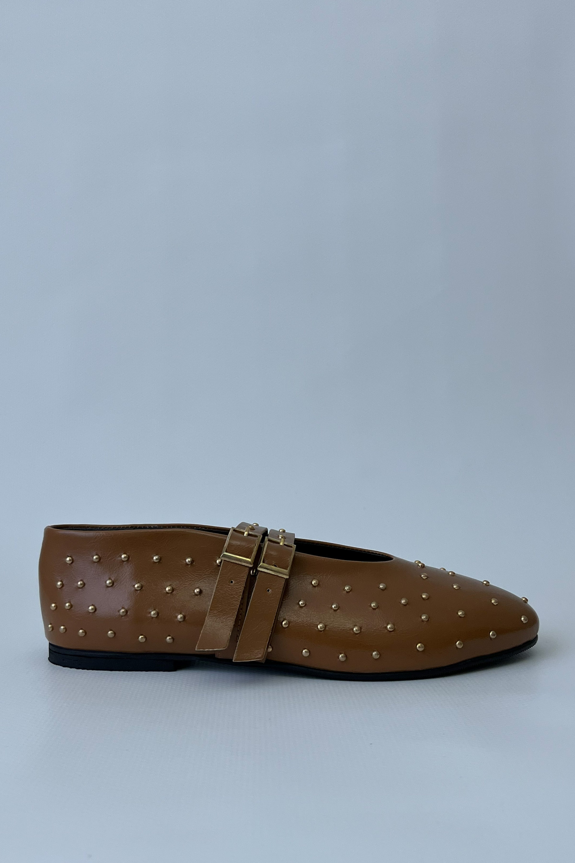 Kadın Zımbalı Çift Tokalı Babet Nora - Taba