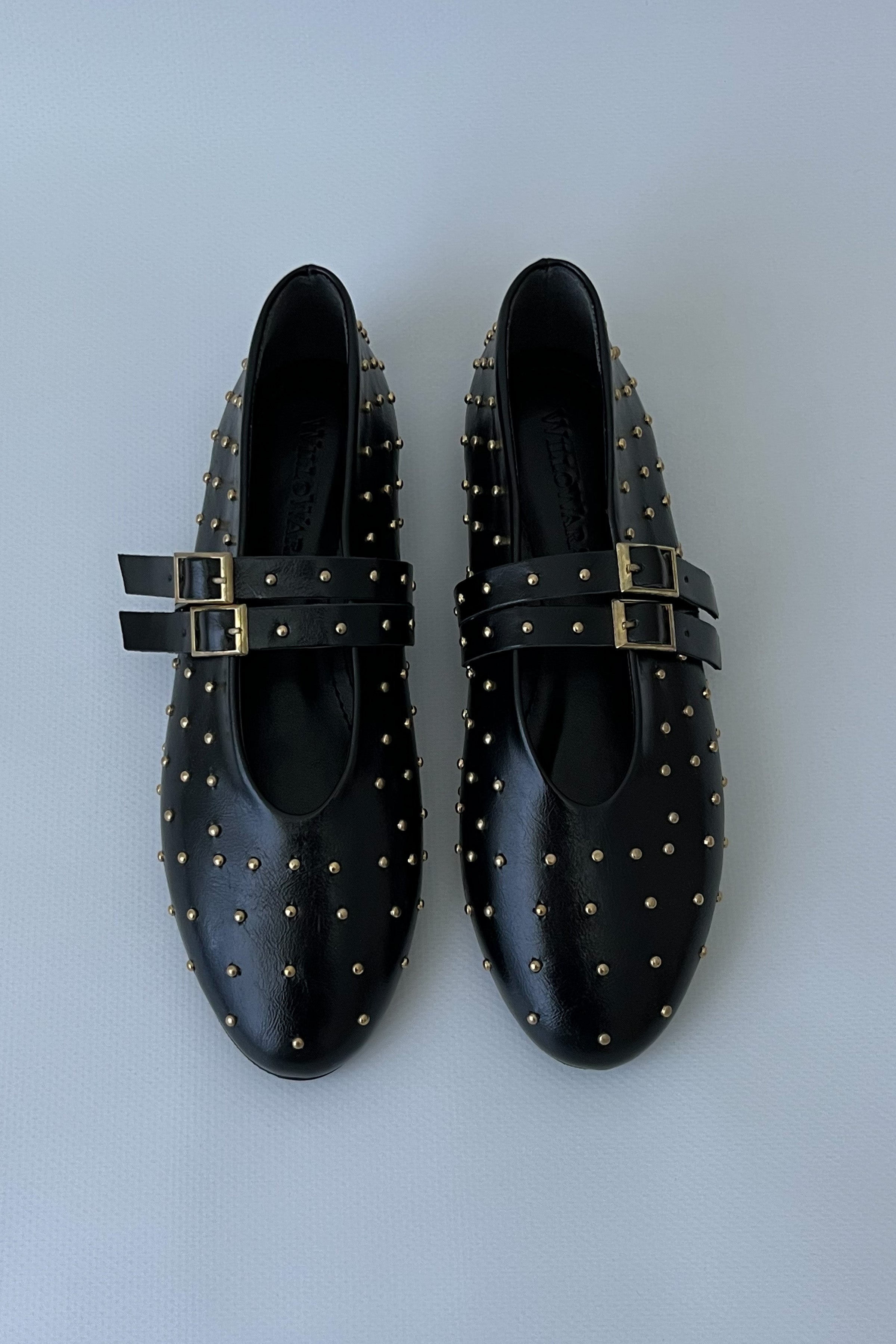 Kadın Zımbalı Çift Tokalı Babet Nora - Siyah